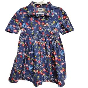 Old Navy Girls Navy Blue Floral Embroidered Fit & Flare Cotton Shirt Kids Dress‎